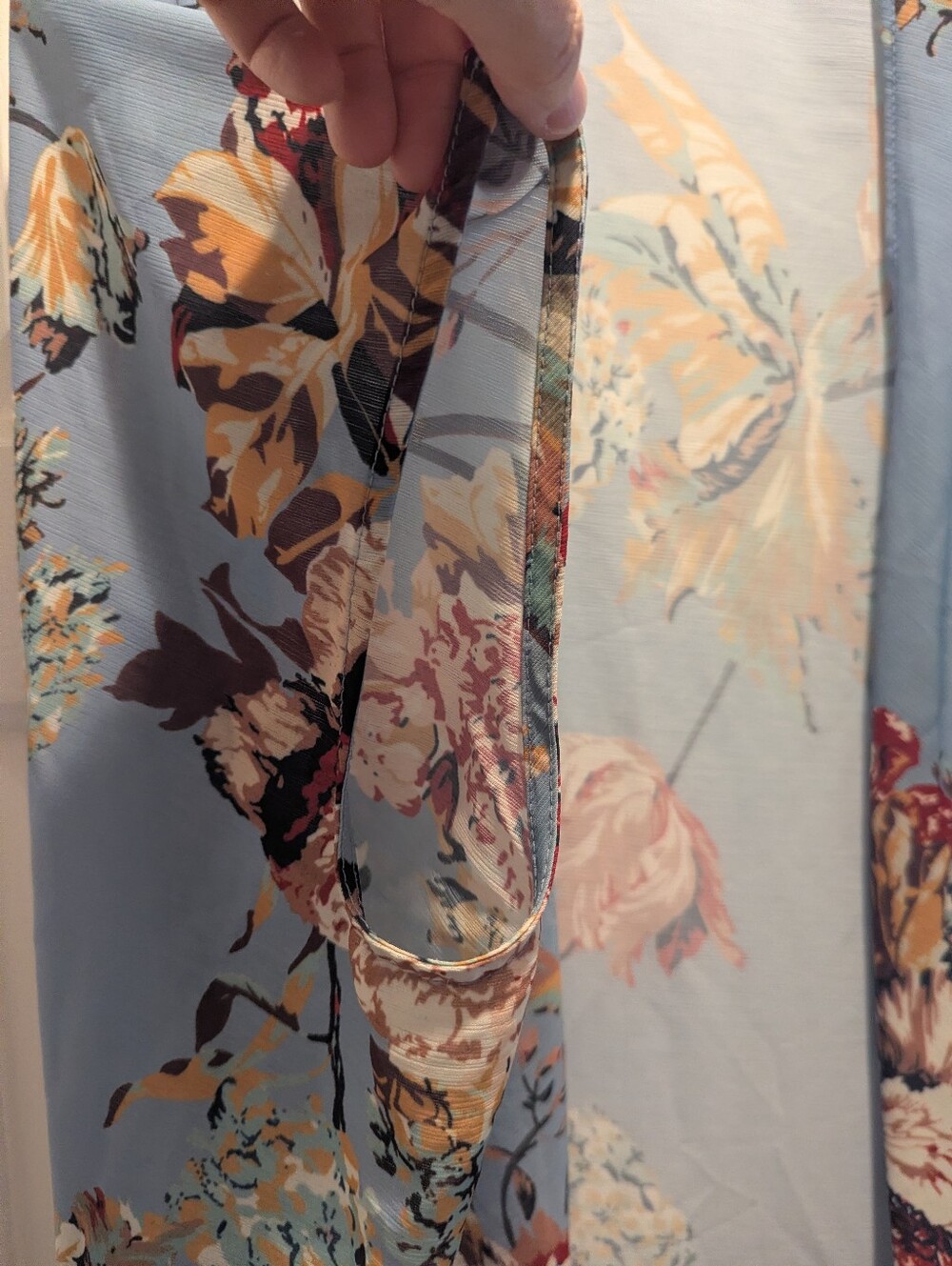 Floral Kimono Coverup Light Blue With Pink Flowers Botanical Boho Relaxed *EUC - Picture 3 of 7